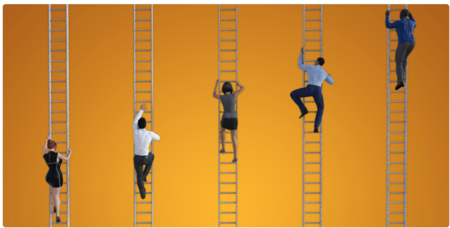 How to succeed in an office job: Professionals climbing the corporate ladder. This term is common in the modern workplace.