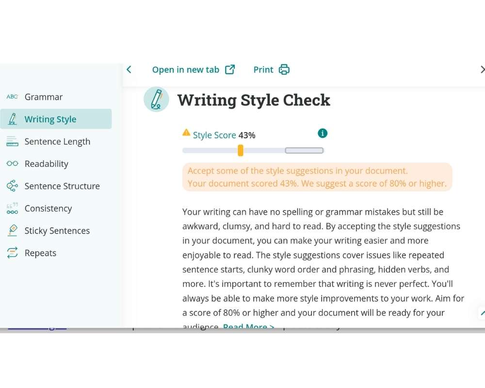 Is ProWritingAid good: ProWritingAid has a neat writing check that provides you scores for how well you write.