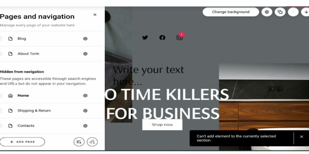 Zyro website builder review: Zyro comes with simple navigation options, such as going through your pages via the editor.
