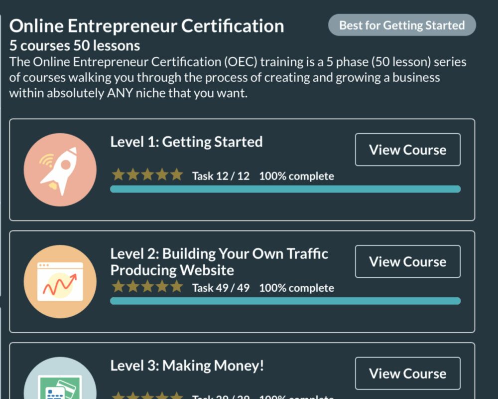 Is Wealthy Affiliate a good program? This shot is what the OEC course is from WA.