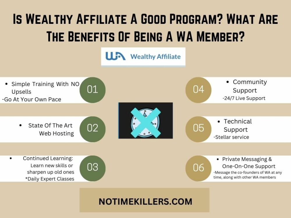 Is Wealthy Affiliate a good program? This graph shows the benefits of being a WA member.