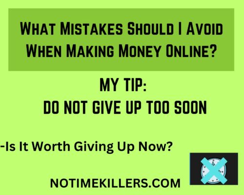 What mistakes should I avoid when making money online? This quote was from the author on not giving up, or quitting entirely.